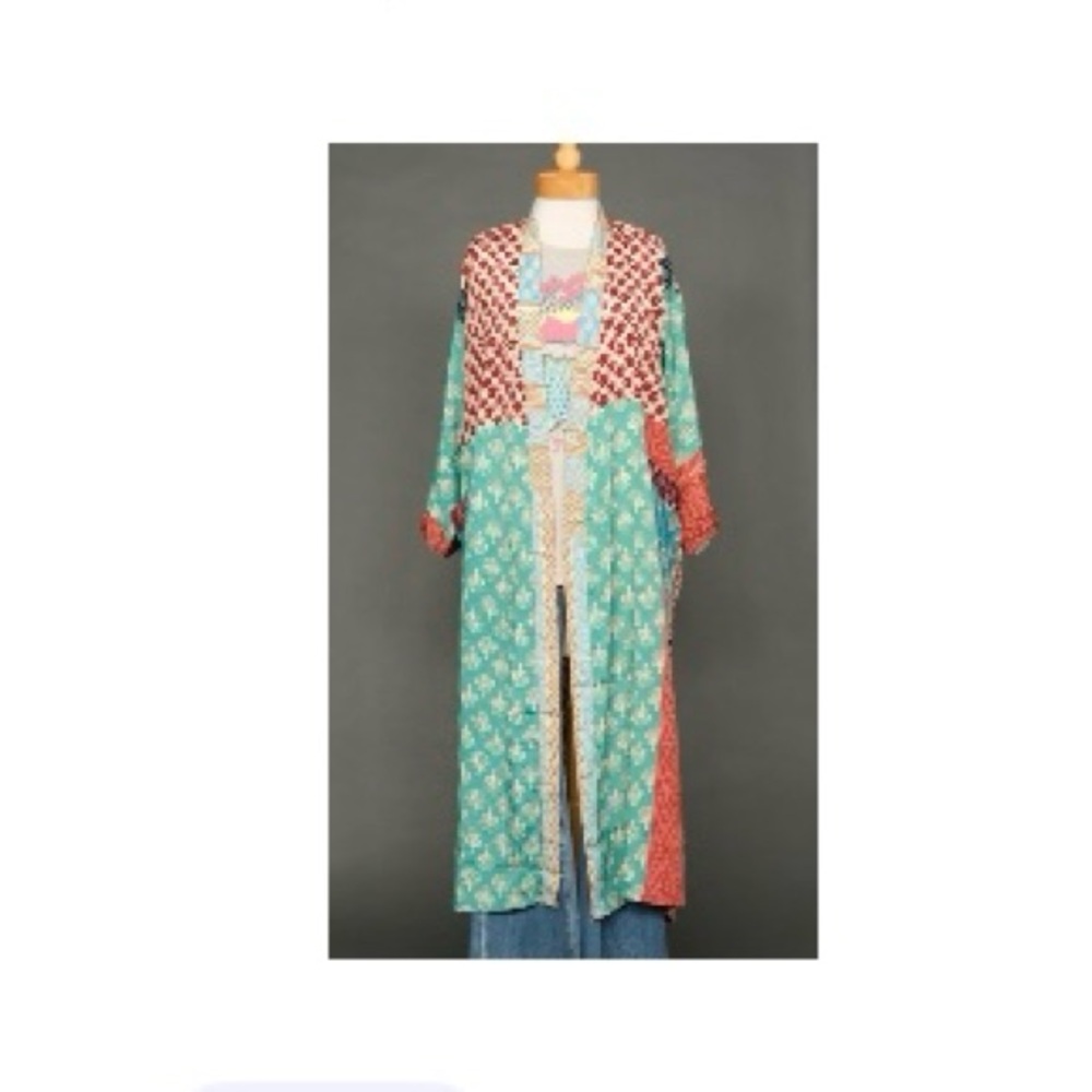 Colorful Patterned Silk Duster / Kimono - image 1